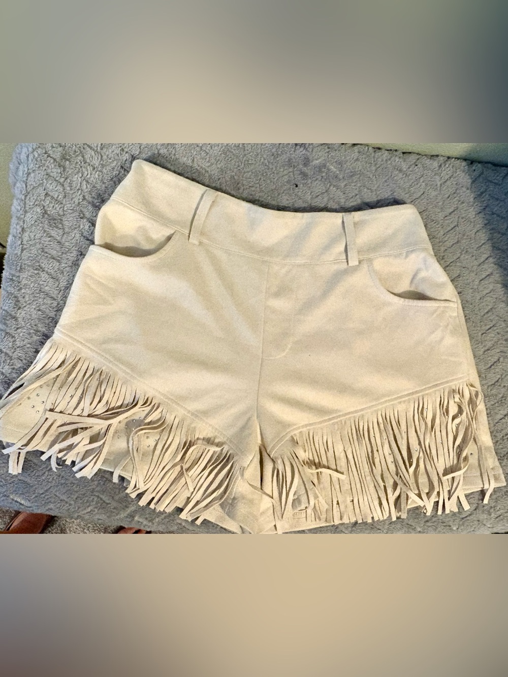 Merigold Kisses - Cream Fringe Women’s Shorts with Stud Accents